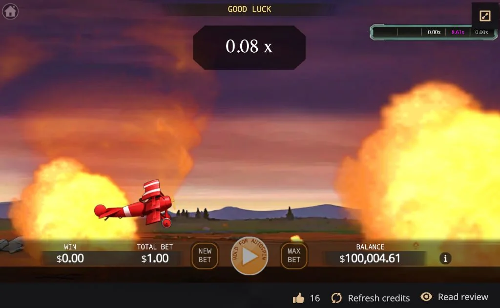 A round ending in a bright explosion on the horizon as the multiplier resets