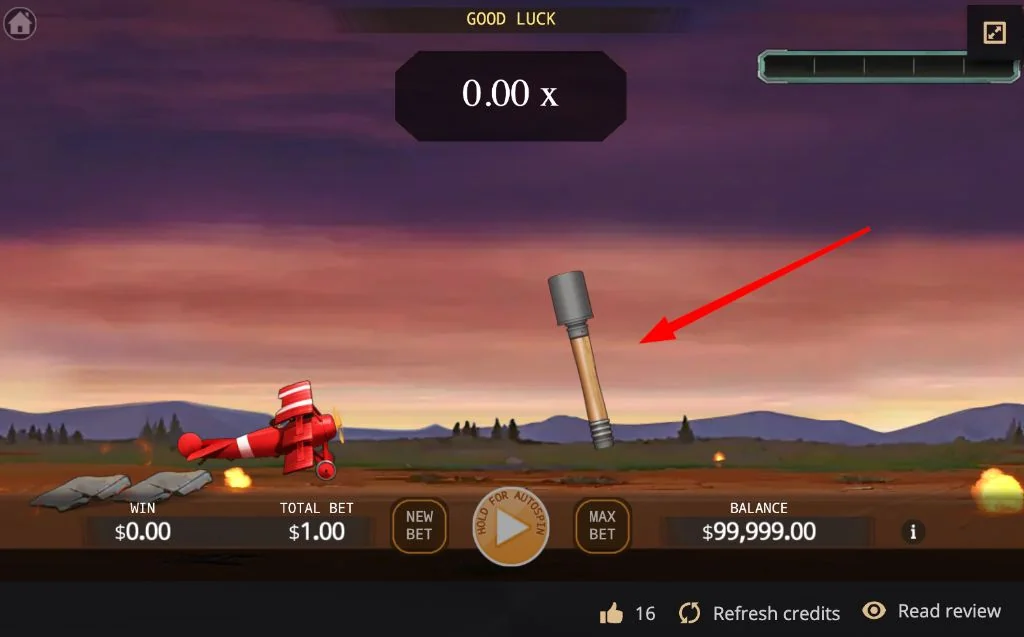 Biplane in mid-flight as the multiplier rises during a round